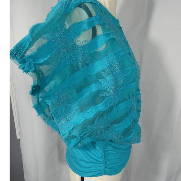 Chico's 1 Touch Of Cool Leafy Overlay Banded Sheer Boho Preppy NWT - Picture 3 of 9